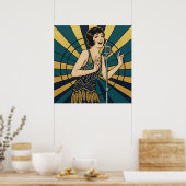 Retro Jazz Singer Poster Blue and Gold Vintage (Keuken)