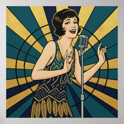 Retro Jazz Singer Poster Blue and Gold Vintage (Voorkant)