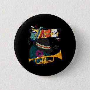 Retro Jazz Trompetten Grappige Speler Muziekfestiv Ronde Button 5,7 Cm