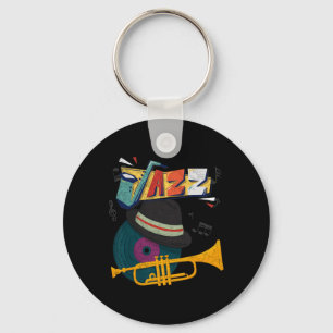 Retro Jazz Trompetten Grappige Speler Muziekfestiv Sleutelhanger