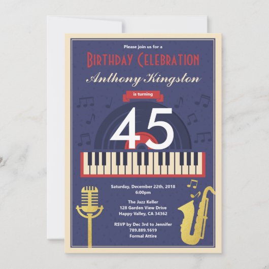 Retro jazzmuziek verjaardagsfeestje volwassen man kaart (Voorkant)