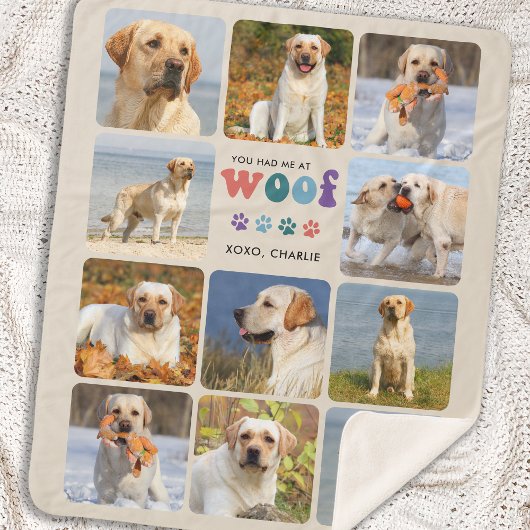 Retro Je Had Me WOOF Custom 11 Foto Collage Hond Sherpa Deken
