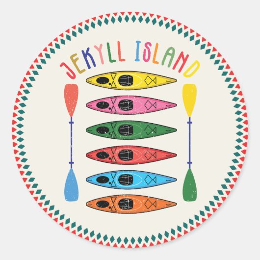 Retro Jekyll Island Kajakken Ronde Sticker (Voorkant)