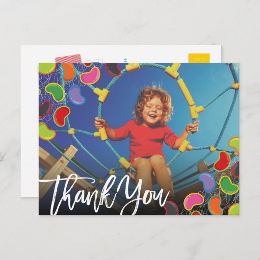 Retro Jellybeans Pop Kinder Foto Verjaardag Dank u Briefkaart (Voorkant / Achterkant)