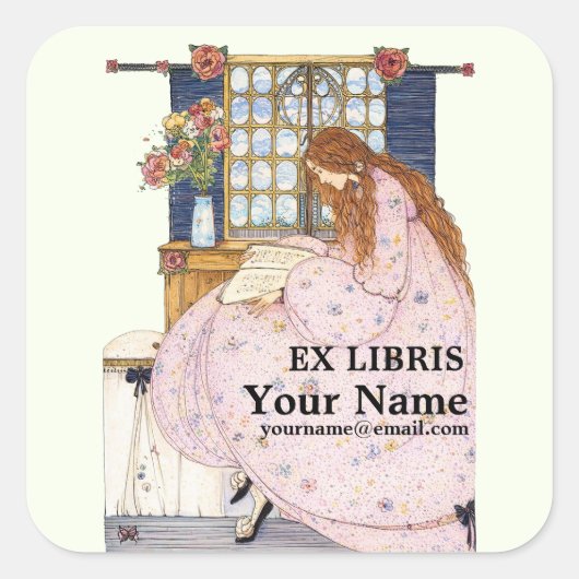 Retro Jessie Marion King Ex Libris Sjabloon Vierkante Sticker (Voorkant)