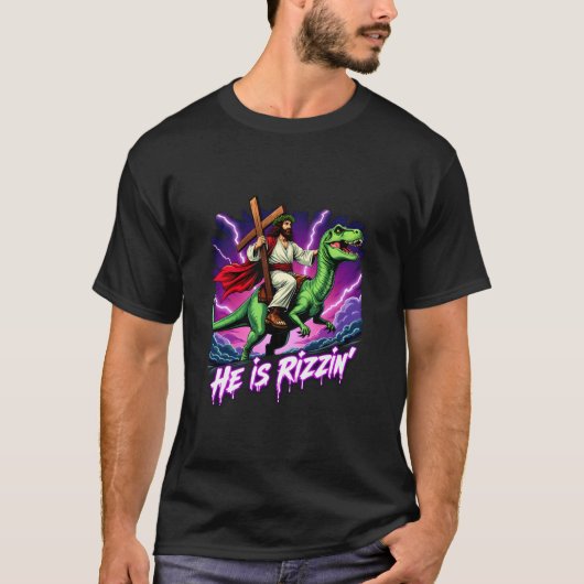 Retro Jesus Christelijk Hij is Rizzin Rijdend T Re T-shirt (Voorkant)