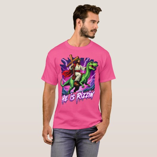 Retro Jesus Christelijk Hij is Rizzin' Rijdende T- T-shirt (Voorkant volledig)