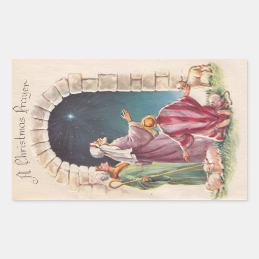 Retro  Jesus Een kerstgebed Rechthoekige Sticker (Voorkant)