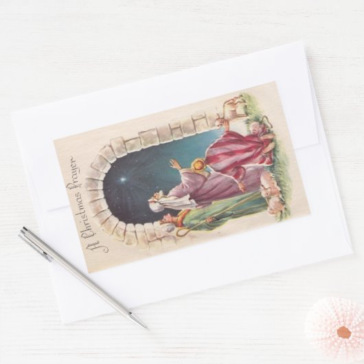 Retro  Jesus Een kerstgebed Rechthoekige Sticker (Envelop)