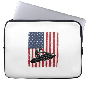 Retro Jetski Amerikaanse Vlag Vector T-shirt Ontwe Laptop Sleeve