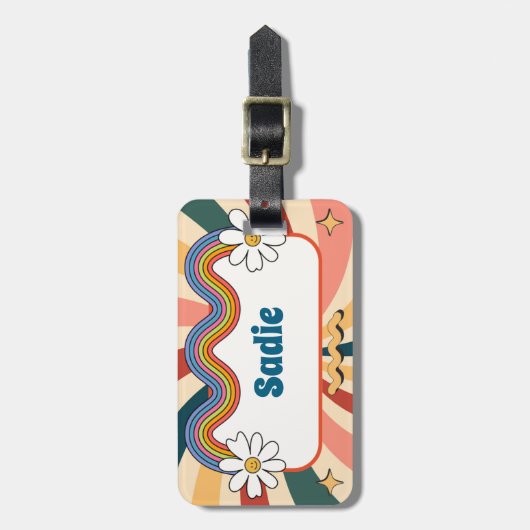 Retro jeugdkamp gepersonaliseerd bagagelabel (Voorkant verticaal)