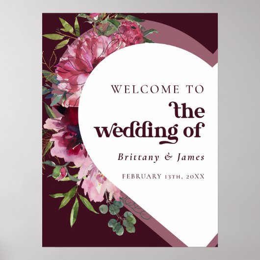 Retro Jewel Toon Hart Romantisch Bruiloft Welkom Poster (Voorkant)