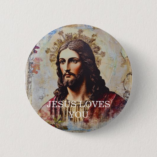 Retro Jezus Houdt Van Jou Ronde Button 5,7 Cm (Voorkant)