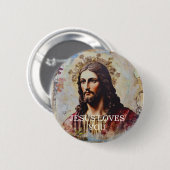 Retro Jezus Houdt Van Jou Ronde Button 5,7 Cm (Voorkant /achterkant)