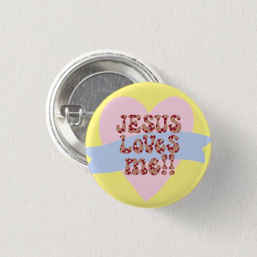 Retro Jezus houdt van mij Ronde Button 3,2 Cm (Voorkant /achterkant)