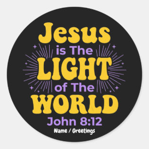 Retro Jezus is het Licht der Wereld Johannes 8 12 Ronde Sticker