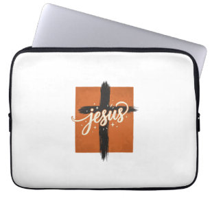 Retro Jezus Kruis Christelijk T-shirt Ontwerp_1 Laptop Sleeve