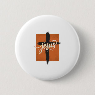 Retro Jezus Kruis Christelijk T-shirt Ontwerp_1 Ronde Button 5,7 Cm