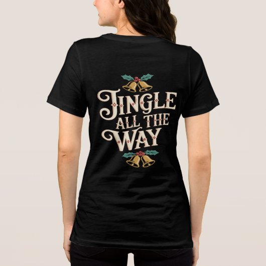 Retro Jingle Alle Weg Feestelijke Bellen en Hulst Tri-Blend Shirt (Achterkant)