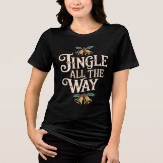 Retro Jingle Alle Weg Feestelijke Bellen en Hulst Tri-Blend Shirt