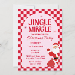 Retro Jingle And Mingle Christmas Checkerboard Red Kaart