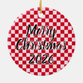 Retro Jingle And Mingle Christmas Checkerboard Red Keramisch Ornament (Achterkant)