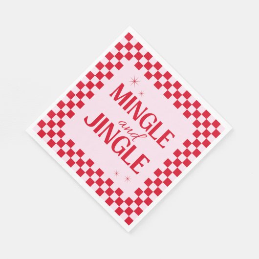 Retro Jingle And Mingle Christmas Checkerboard Red Servet (Hoek)