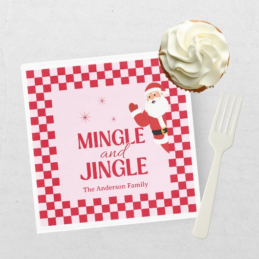 Retro Jingle And Mingle Christmas Checkerboard Red Servet