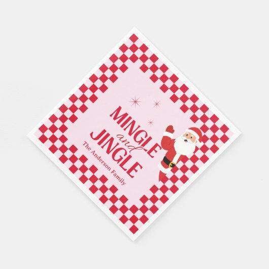 Retro Jingle And Mingle Christmas Checkerboard Red Servet (Hoek)