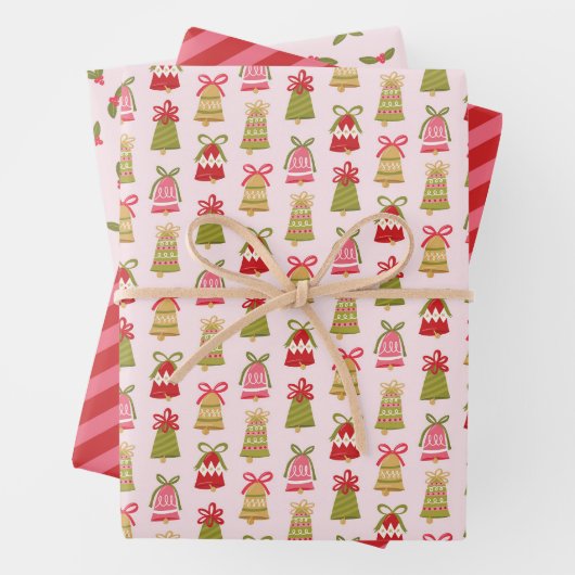 Retro Jingle Bells Kerst Wrapping Paper Set (In situ)