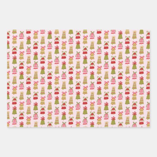 Retro Jingle Bells Kerst Wrapping Paper Set (Voorkant)