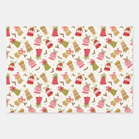 Retro Jingle Bells Kerst Wrapping Paper Set (Voorkant)