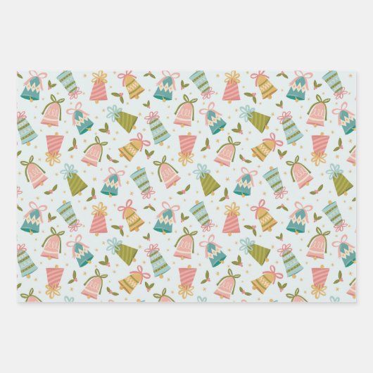 Retro Jingle Bells Kerst Wrapping Paper Set (Voorkant)