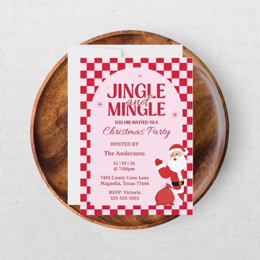 Retro Jingle En Mingle Kerst Checkerboard Rood Kaart