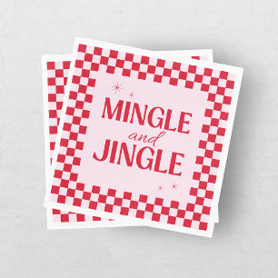 Retro Jingle En Mingle Kerst Checkerboard Rood Servet