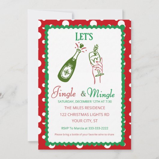 Retro Jingle en Mingle Kerstborrel Kaart (Voorkant)