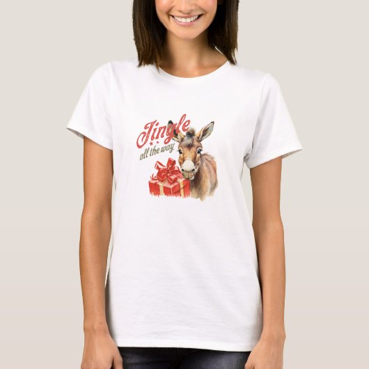 Retro jingle helemaal de weg ezel kerstcadeau t-shirt (Voorkant)