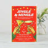 Retro Jingle & Mingle Christmas Cocktail Party Kaart (Staand voorkant)