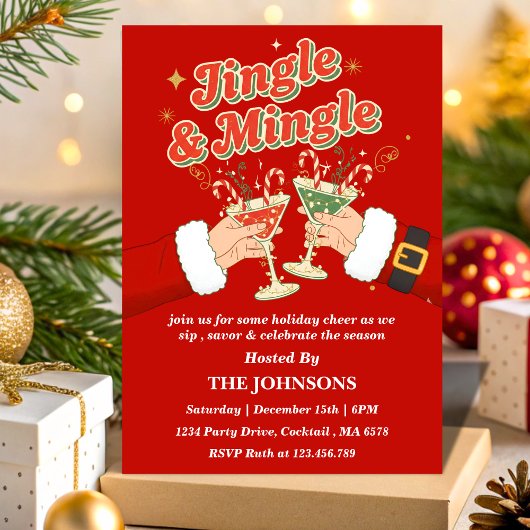 Retro Jingle & Mingle Editable Christmas Party Kaart