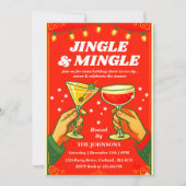 Retro Jingle & Mingle Kerstcocktailparty Kaart (Voorkant)