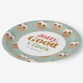 Retro "Jolly Good Vibes" Kerstfeest Papieren Bordje (Gekanteld)