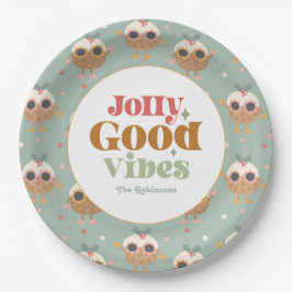 Retro "Jolly Good Vibes" Kerstfeest Papieren Bordje
