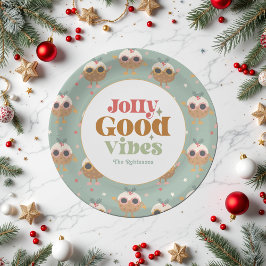 Retro "Jolly Good Vibes" Kerstfeest Papieren Bordje