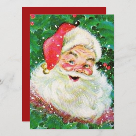 Retro Jolly Holly Santa Claus Feestdagenkaart (Voorkant / Achterkant)