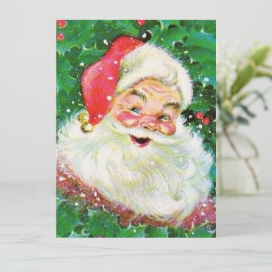  Retro Jolly Holly Santa Claus Feestdagenkaart (Staand voorkant)