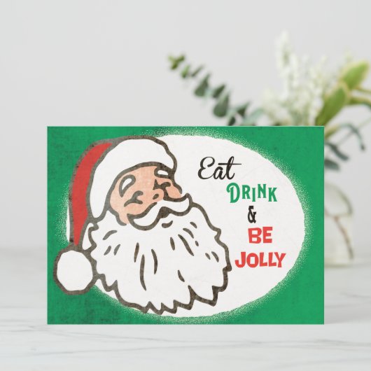 Retro Jolly Kerstfeest Uitnodiging (Staand voorkant)