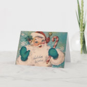  Retro Jolly-kerstman met snoepriet Feestdagen Kaart (Voorkant)