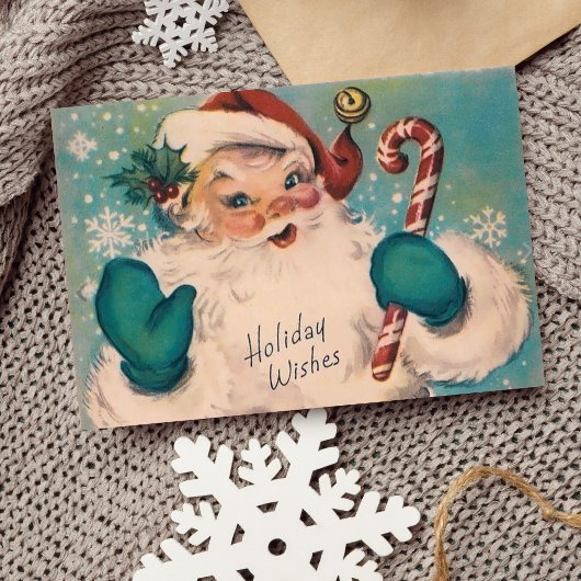  Retro Jolly-kerstman met snoepriet Feestdagen Kaart