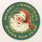 Retro Jolly Old Santa and Wreath Ronde Kartonnen Onderzetter (Voorkant)