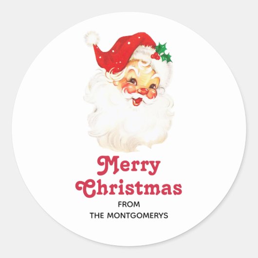 Retro Jolly Old Santa Claus Kerstmis Ronde Sticker (Voorkant)